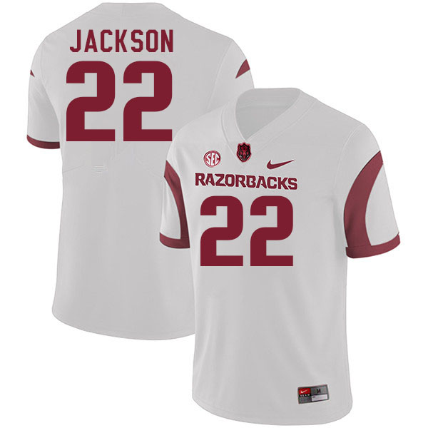 Men #22 Ja'Quinden Jackson Arkansas Razorbacks College Football Jerseys Stitched-White